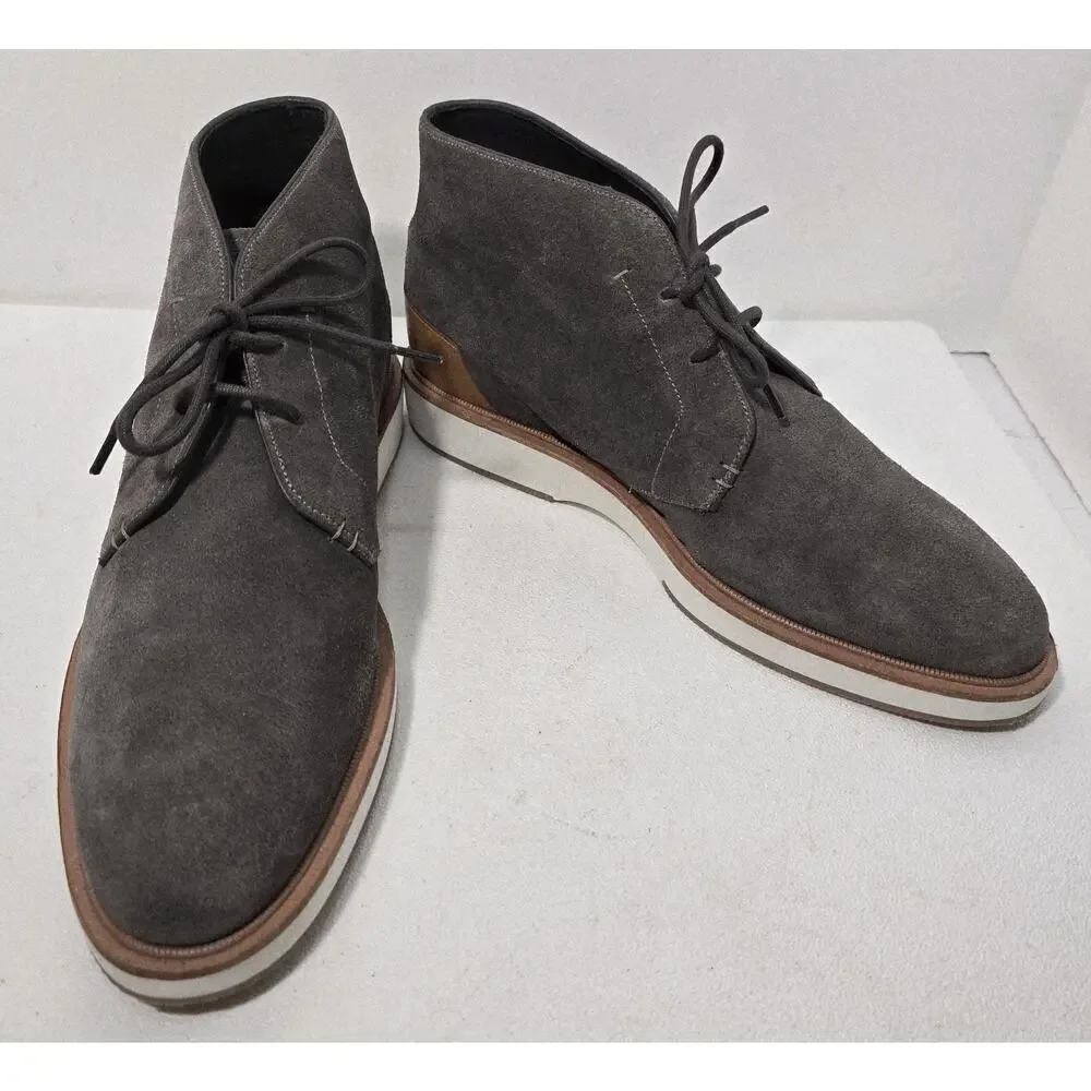 Men's Allen Edmonds Brooklyn Light Grey Suede Tan Leather Chukka Boots Size 10
